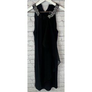 ADRIANNA PAPELL Womens' Black Sleeveless Jeweled Rhinestones Neck Dress Size 6